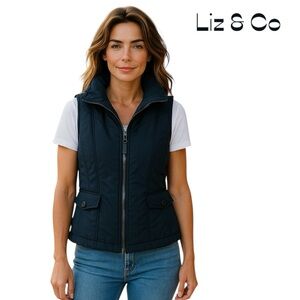 Liz & Co Navy Blue GorpCore Utility Puffer Zippered Vest NWOT Women’s Size S